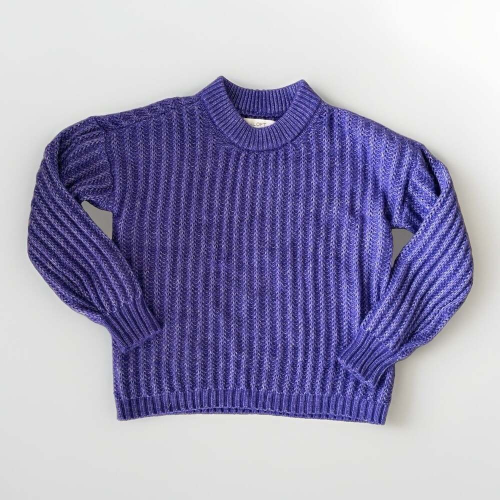 LOFT Purple Ribbed Knit Crew Neck Lightweight Pullover Sweater fisherman M